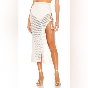 Camila Coelho Offshore Midi Skirt White & Gold Size Small